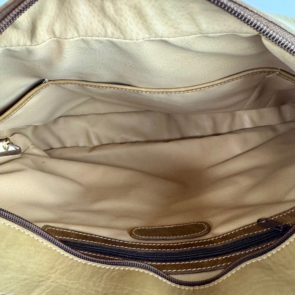 Tramontano Napoli Italian Leather Structured Satchel Handbag Beige Gold Hardware - Picture 9 of 12